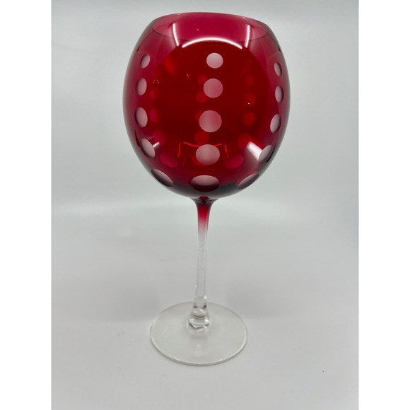 3 Pce VNTG Cherry Red Mikasa Wine Goblets Valentine's Polka Dot Striped Frosted - Picture 5 of 8